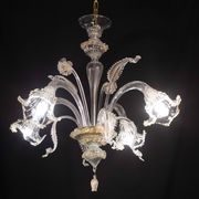 Charming vintage Venetian chandelier, transparent and gold Murano glass, 1970s