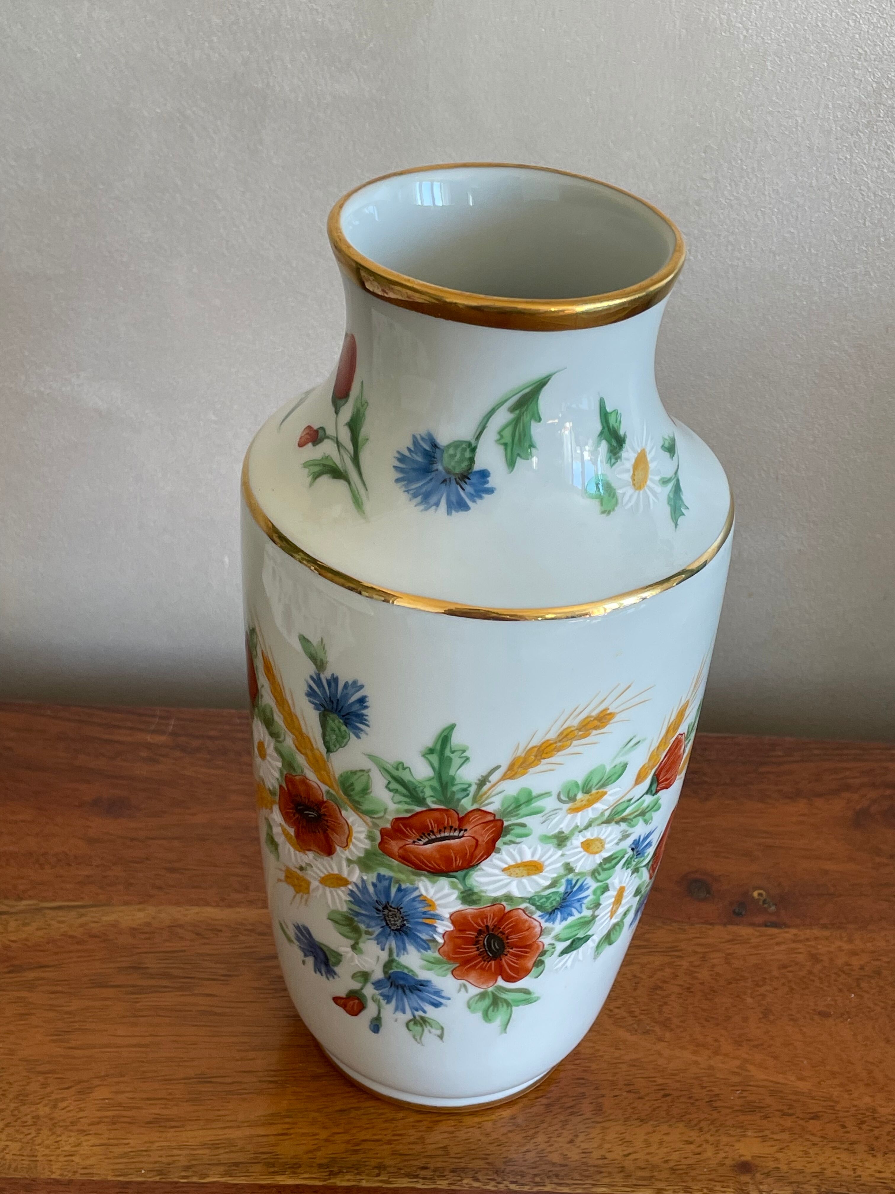 Vase ears of wheat poppies painted hand painted