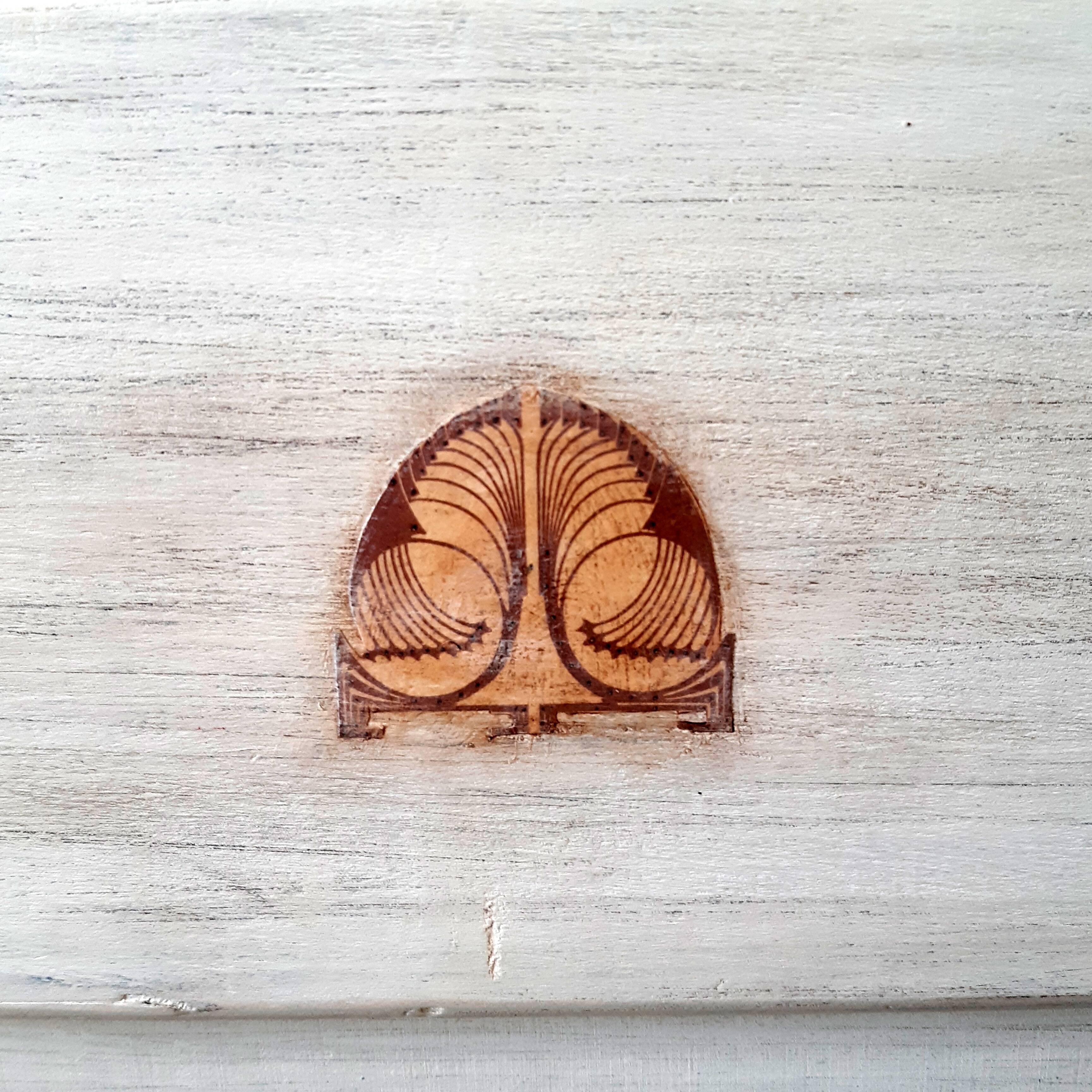chest of drawers old wood (fir and plywood) 30s, three drawers, round buttons white metal pl