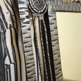 Large Art Deco mirror in hammered iron – Geometric decoration with rosettes