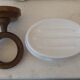 Porcelain soap holder and wooden wall mount