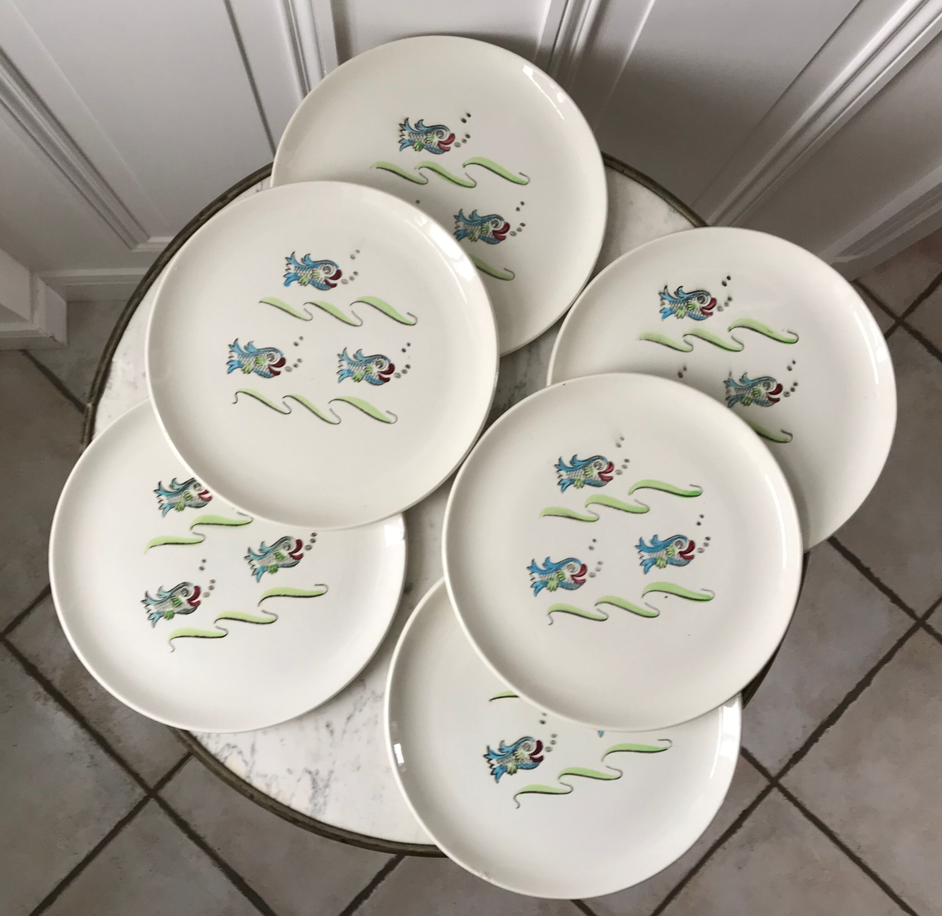 Set of 6 flat plates model Poisson Saint-Amand 50s
