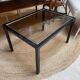 Table d’appoint verre et métal noir et or, 1970