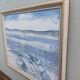 Vintage mid century framed oil painting, abstract coastal landscape - icy winter