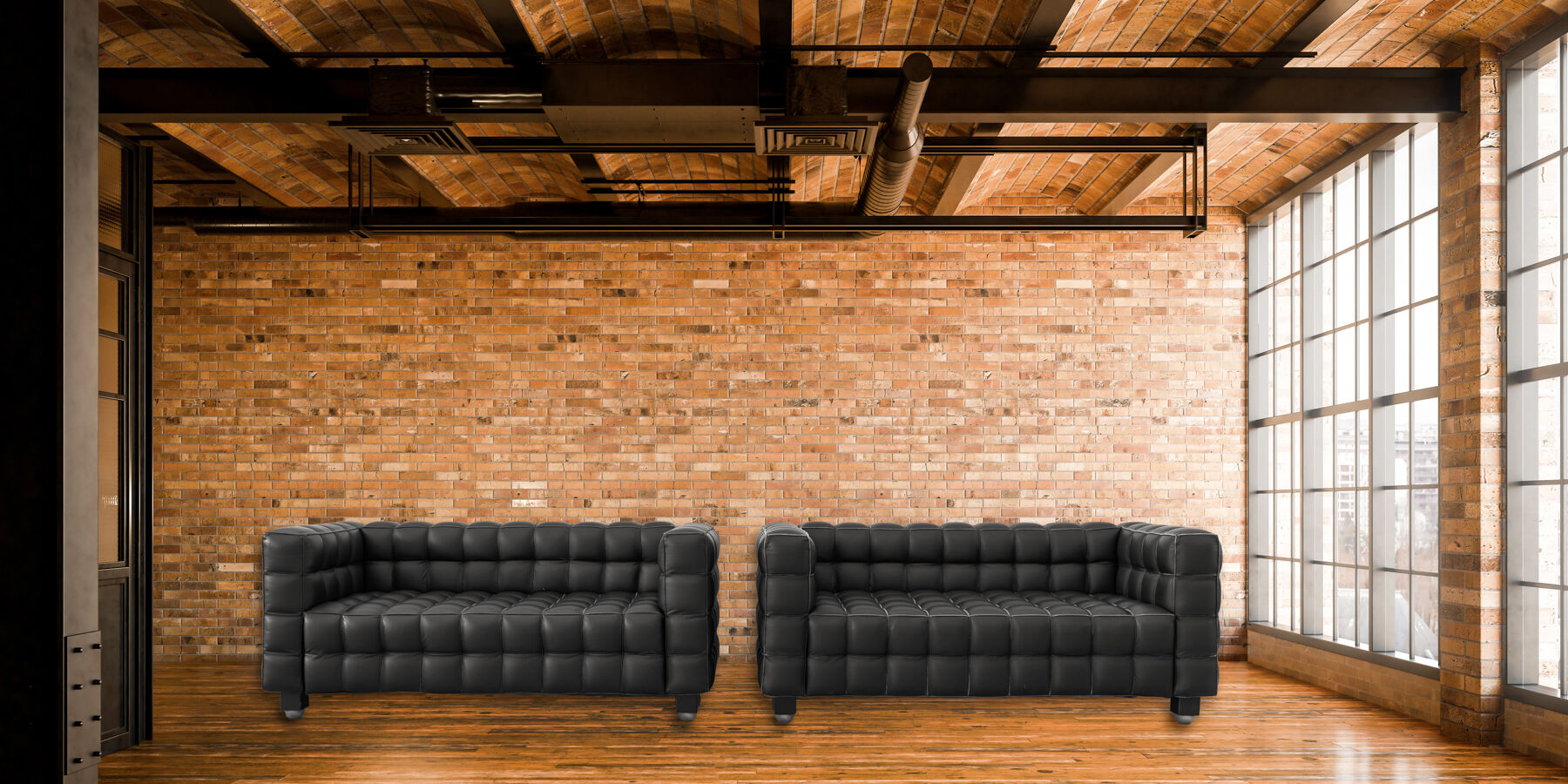 Kubus Sofas, Two Places by Josef Hoffmann for Wittmann, 1980s, Set of 4