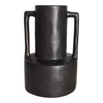 Vase moderniste en céramique noire / fabrication artisanale / vintage