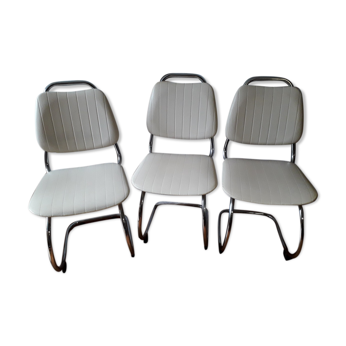 3 white skai chairs, 70's