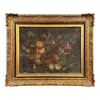 Oil on canvas depicting a still life with flowers
