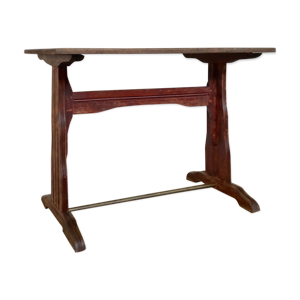 table bistrot brasserie pieds laiton ancienne patine rouge bordeaux 1950