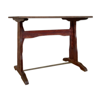 Table bistro brasserie brass feet old red patina burgundy 1950