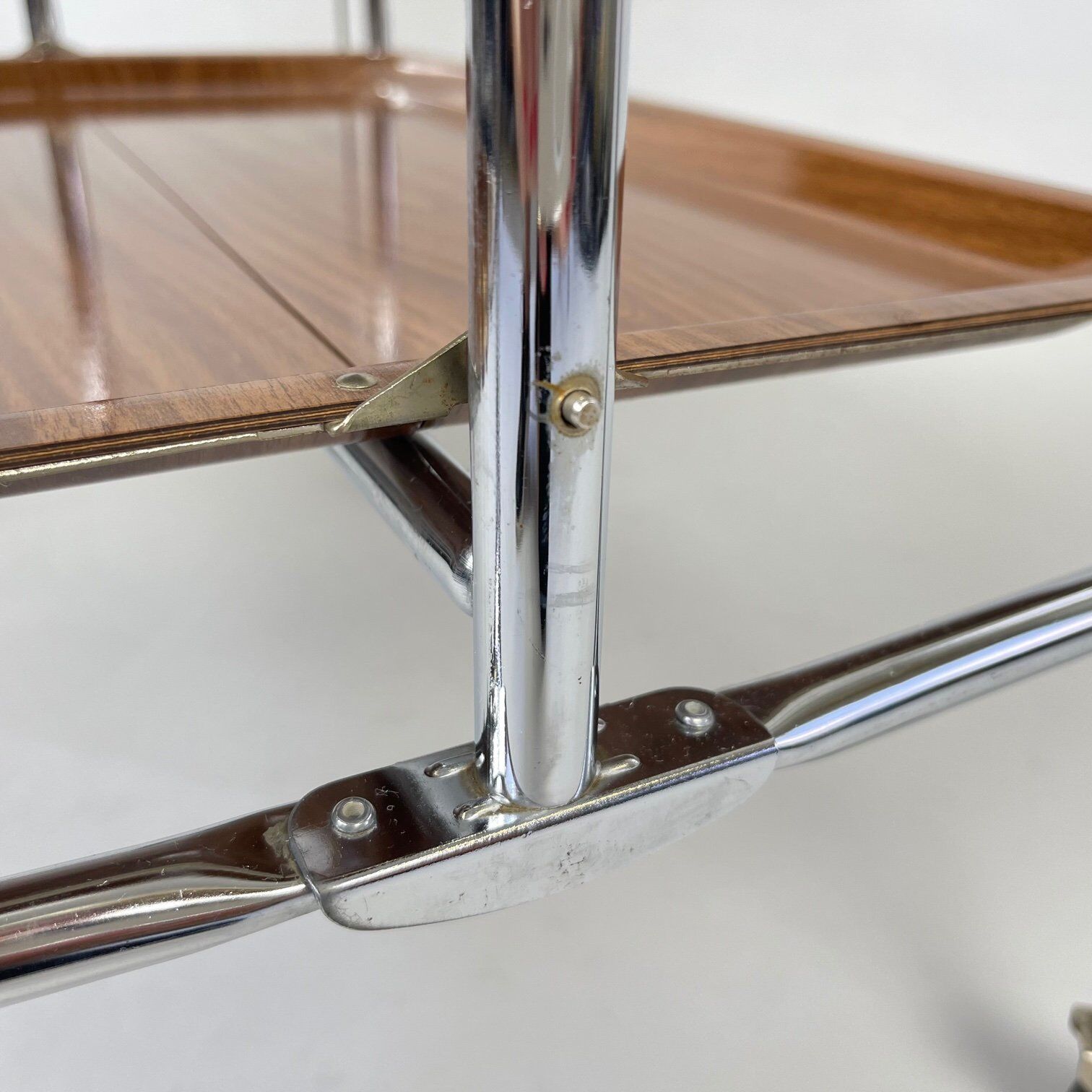 Mid-century Vintage Chrome and Plywood Folding Serving Trolley, 1950's