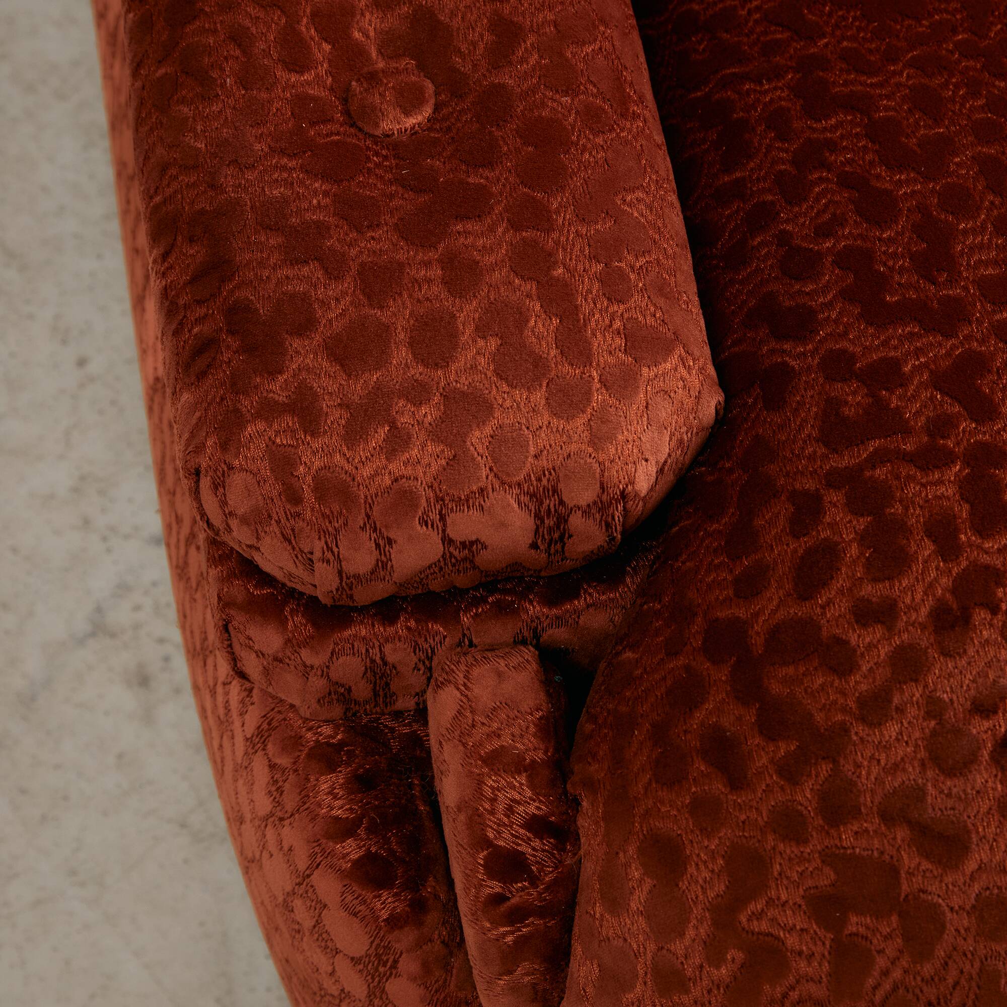 Velvet Armchair with Rounded Wooden Legs, 1970s