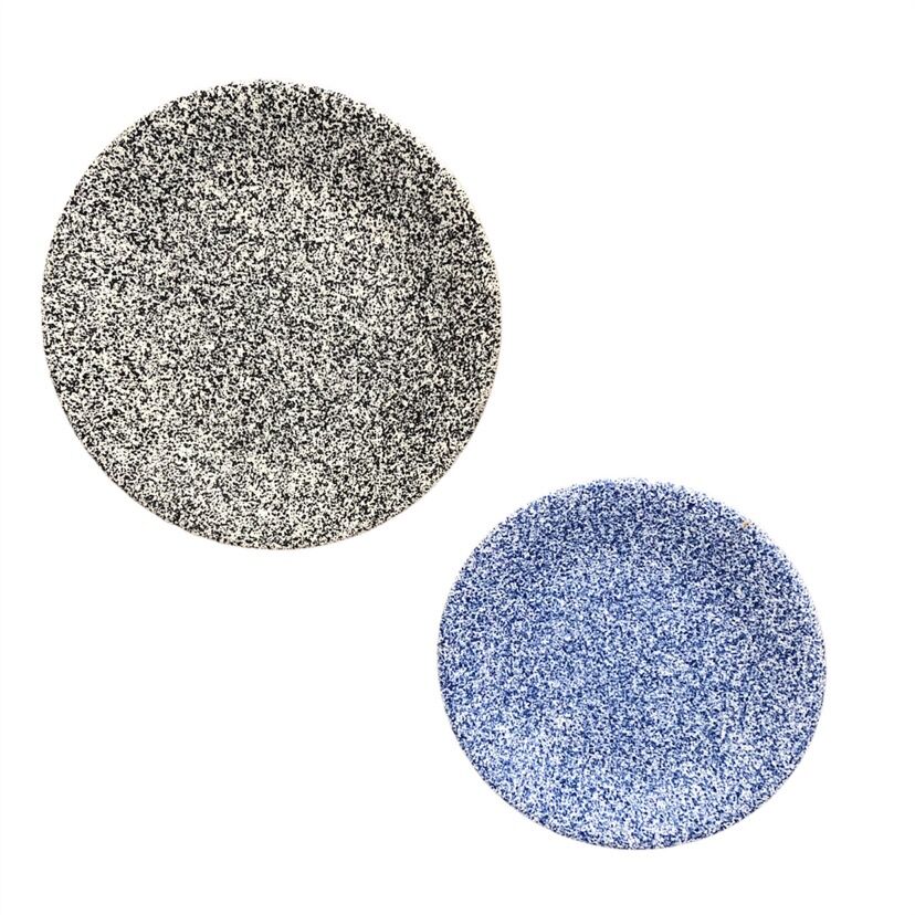 Two vintage speckled plates
