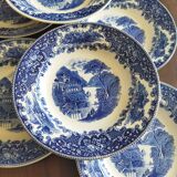 Assiettes creuses Royal Sphinx Maestricht P. Regout "Cambridge Old England" bleu & blanc