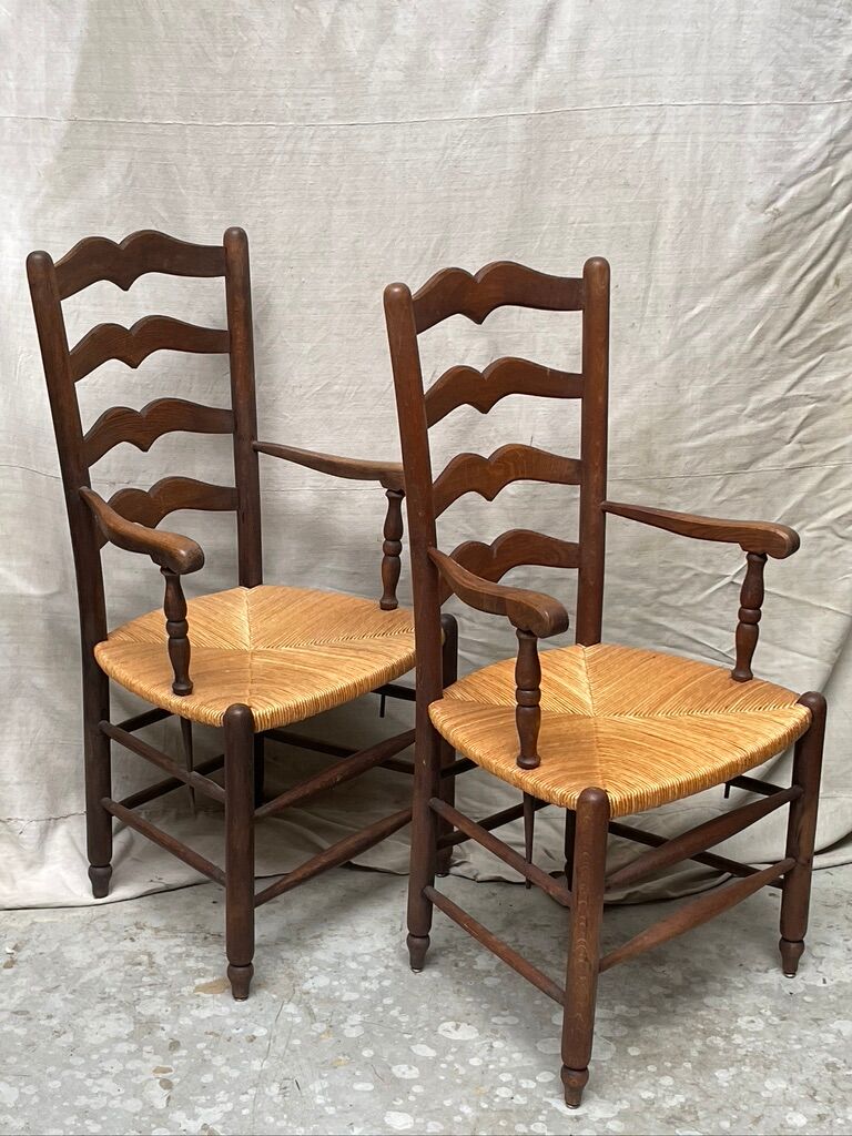 Pair of straw armchairs