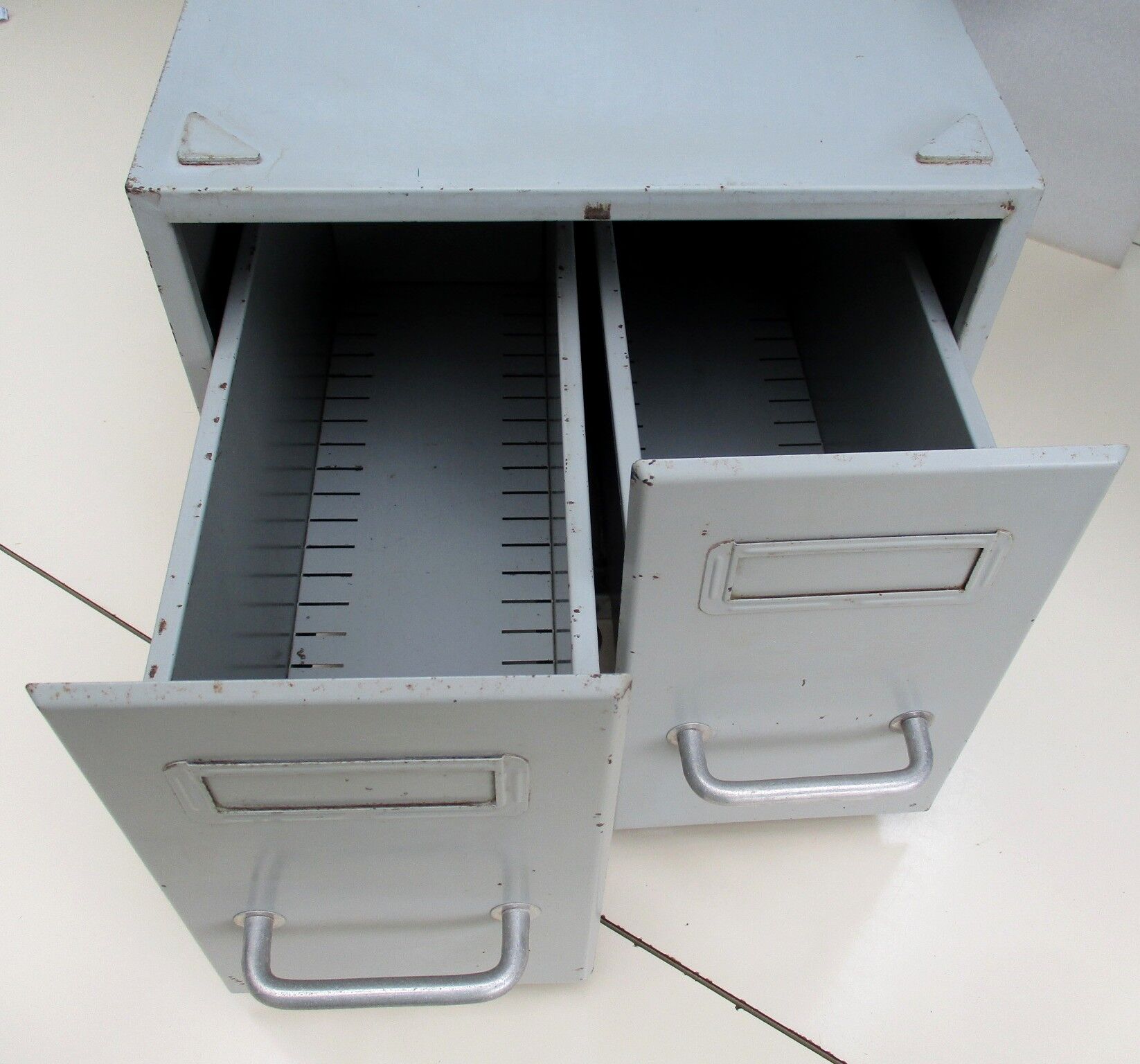 Vintage metal box with 2 drawers -industrial furniture grey