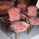 Louis XV style rocaille lounge, 4 armchairs and a bench seat