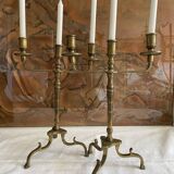 Pair of 3-spoke brass candlesticks