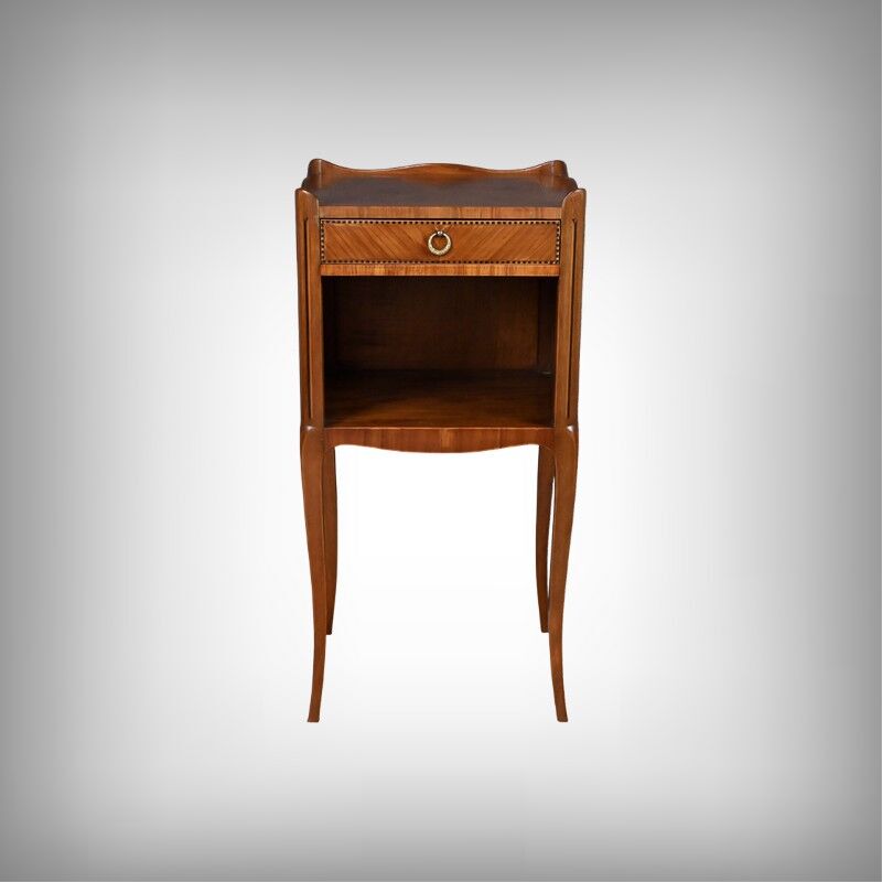 Living room table in marquetry, transitional style between Louis XV and Louis XVI – Mid 20th century