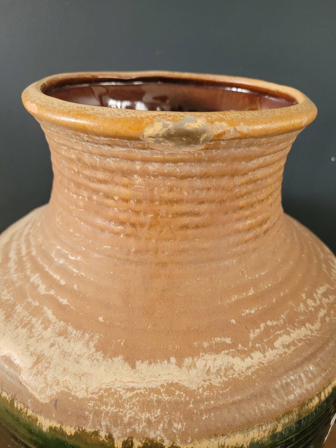 Vase de sol West Germany 7901-45 vert à motifs fleurs peints