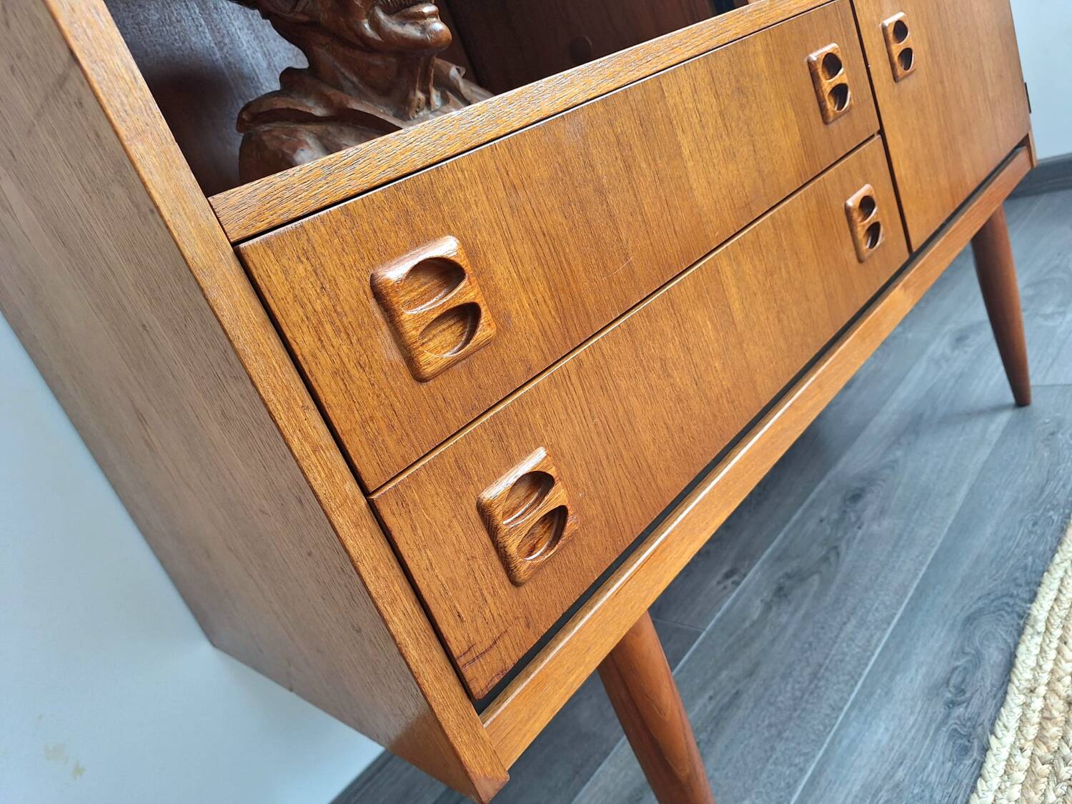 Sideboard, bookcase in teak veneer