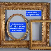 Old Florentine frame round view rebate 38 cm chiseled wood gilded stucco + glass SB656