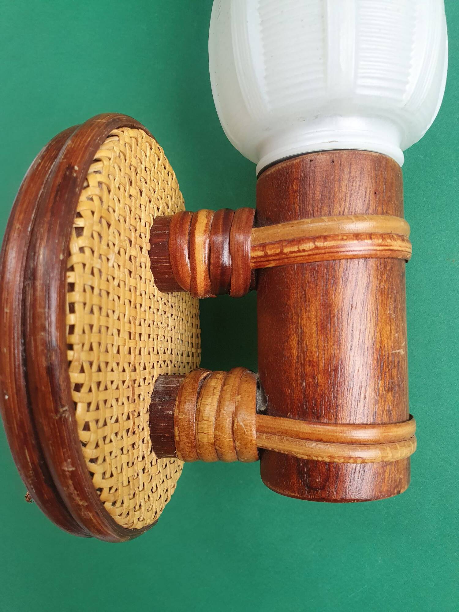 Pair of vintage rattan bamboo wall sconces