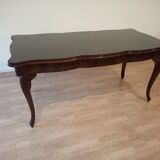 Chippendale mahogany table XXth with walnut piano in smoked tempered glass
