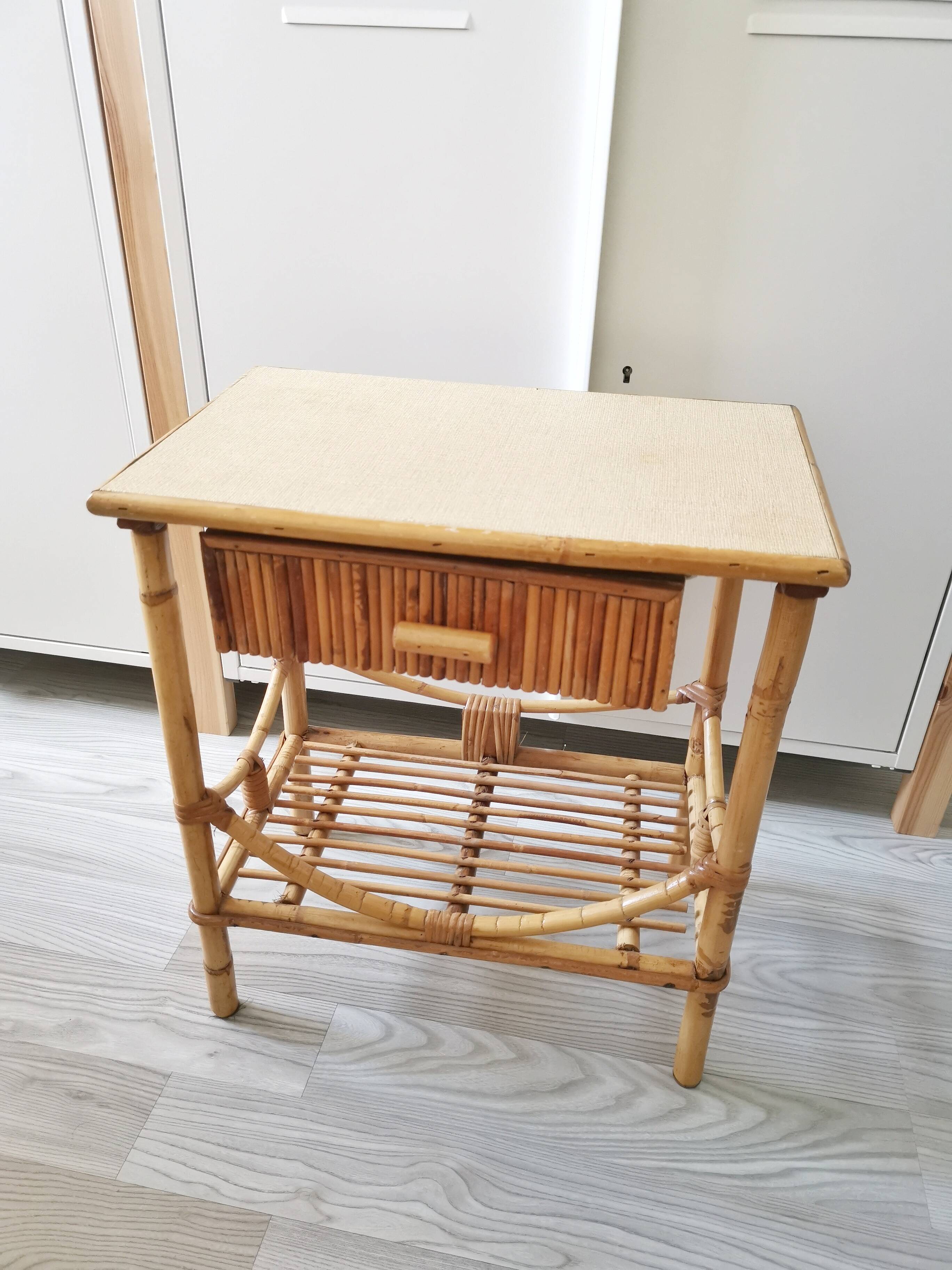 Bedside table, vintage wicker rattan nightstand