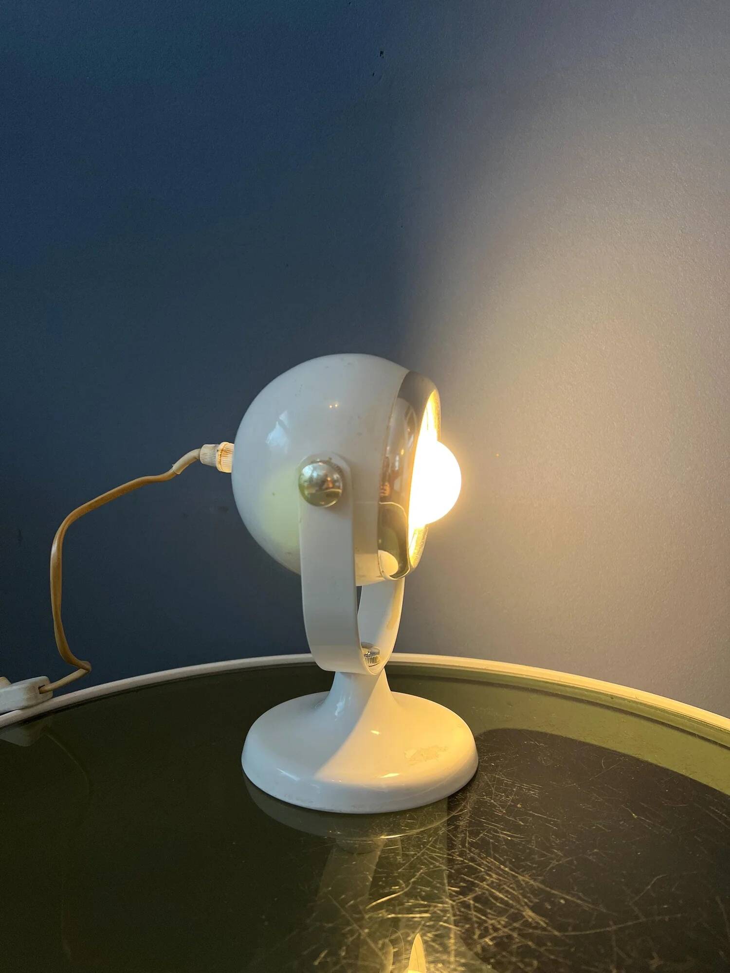 Mid-century small white space age eyeball table lamp
