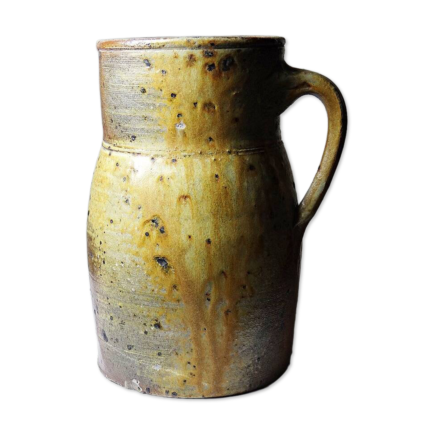 Large antique stoneware jug from Puisaye, pyritic, late 19th century.