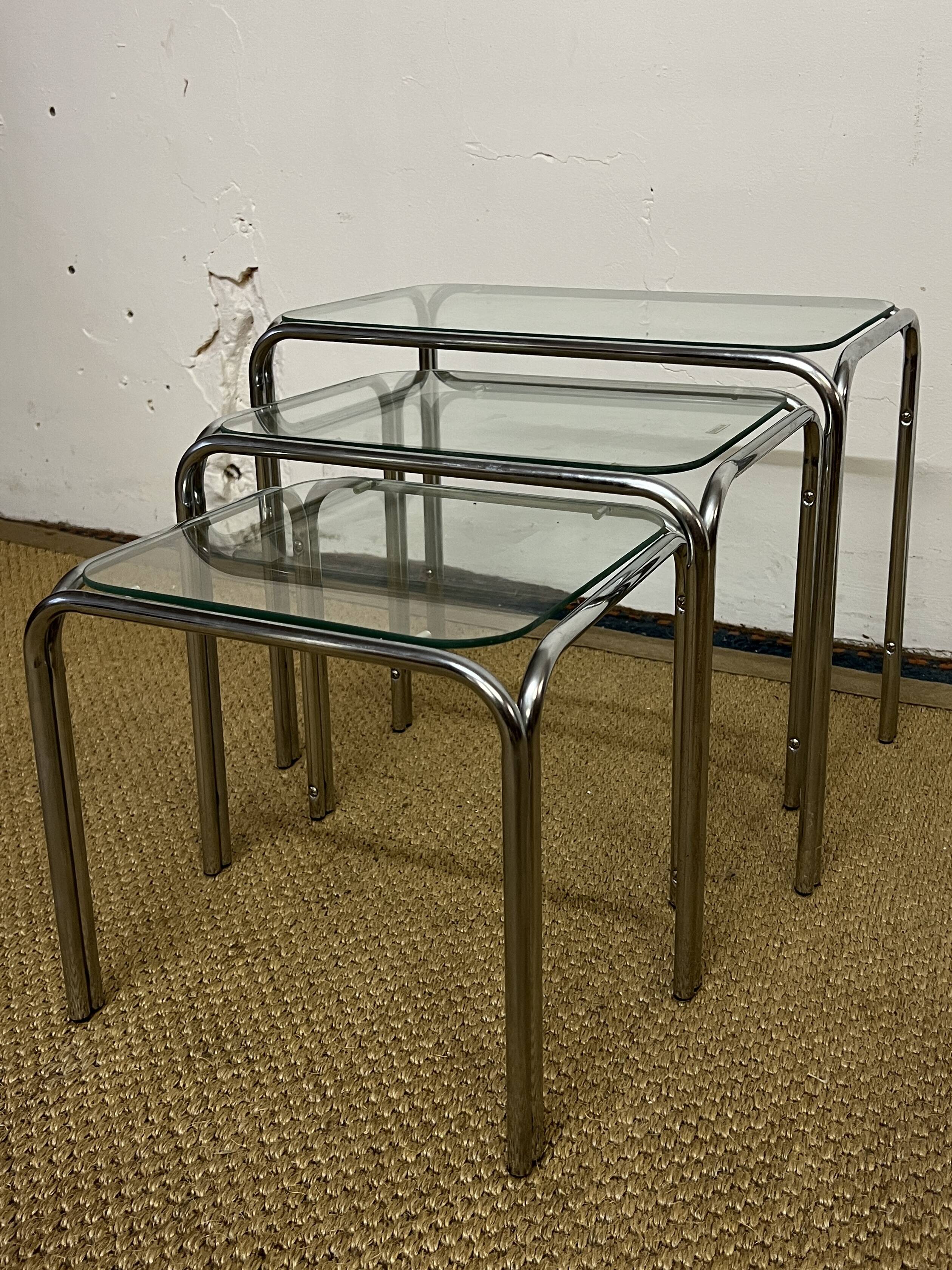 Vintage glass and chrome metal nesting tables