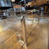 Belgo chrome coffee table hollywood regency style, chrome steel & glass, ca 1970