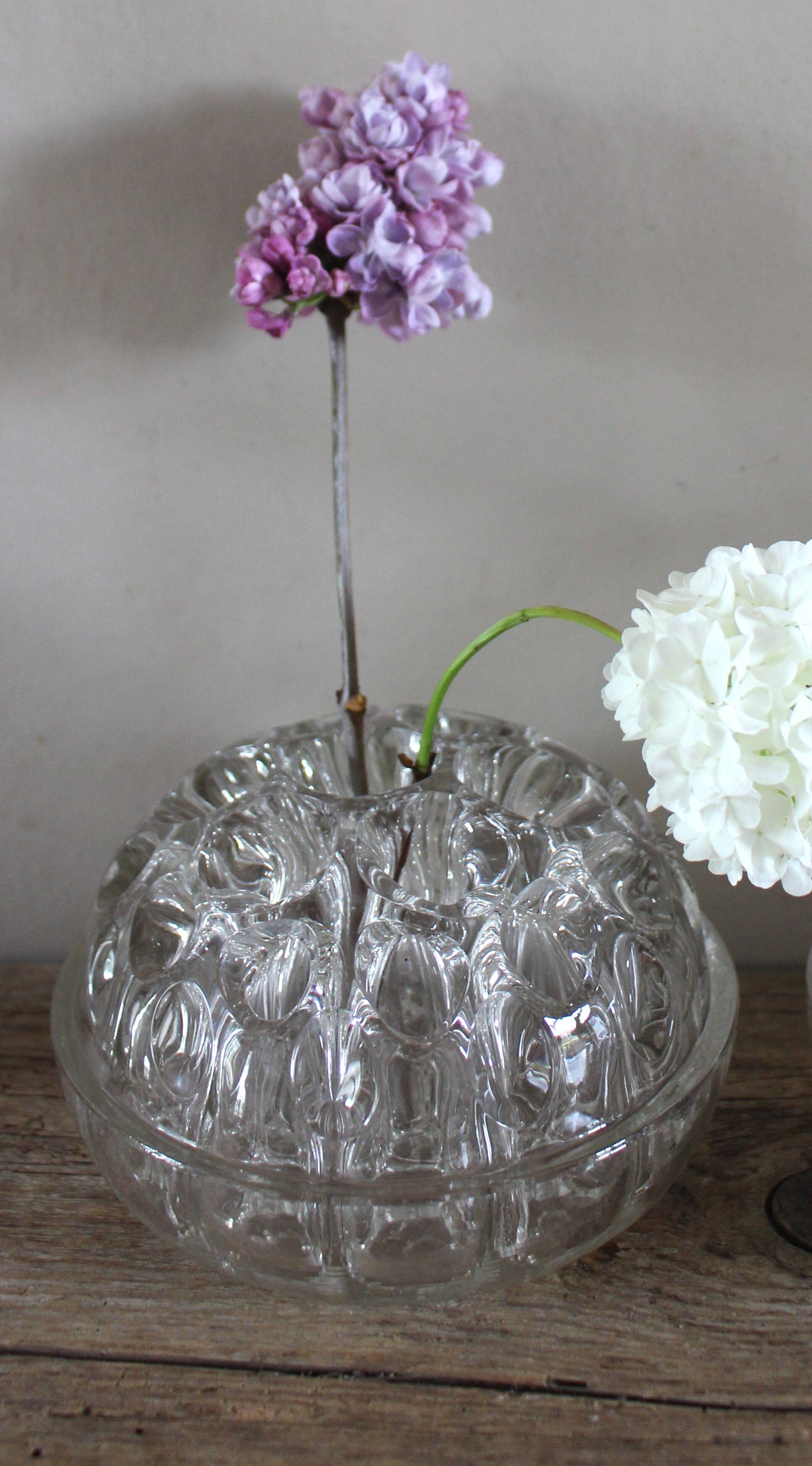Round flower frog glass 20 holes large format vintage vase