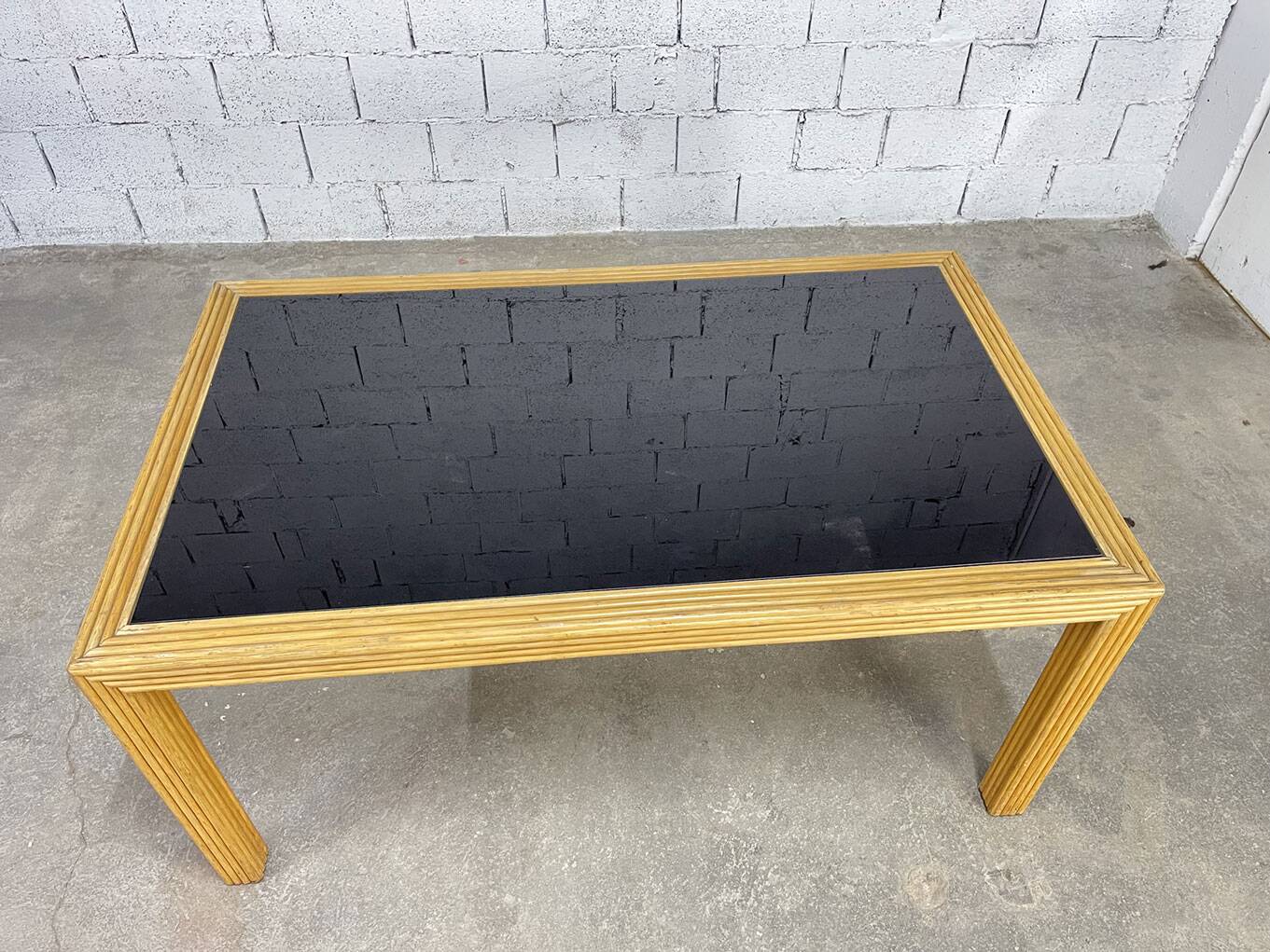 Italian rattan and glass table from the 1970s