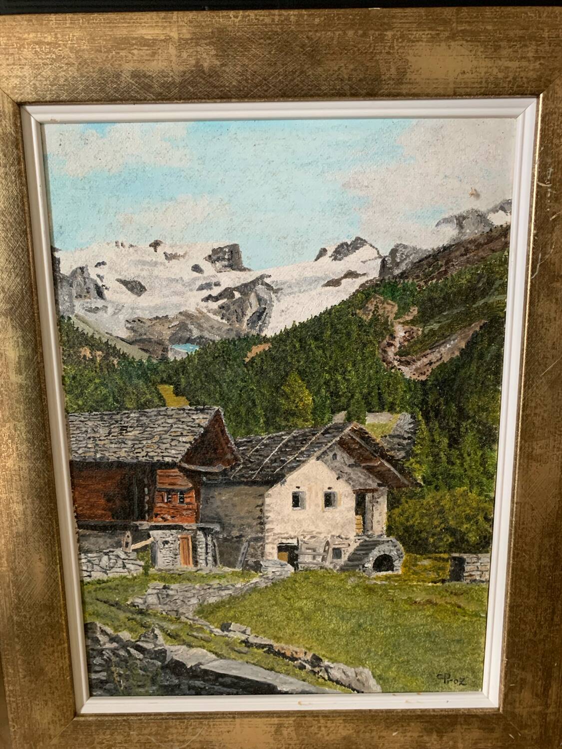 Oil on canvas mountain landscape Alps