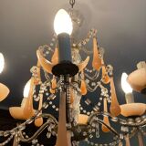 Superb antique brass/glass/opaline Murano chandelier