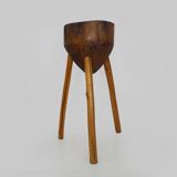 Ancien Billot de boucher tripode en chêne, sellette, tabouret. Années 5O