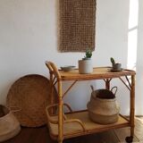Serving table in rattan and vintage wicker