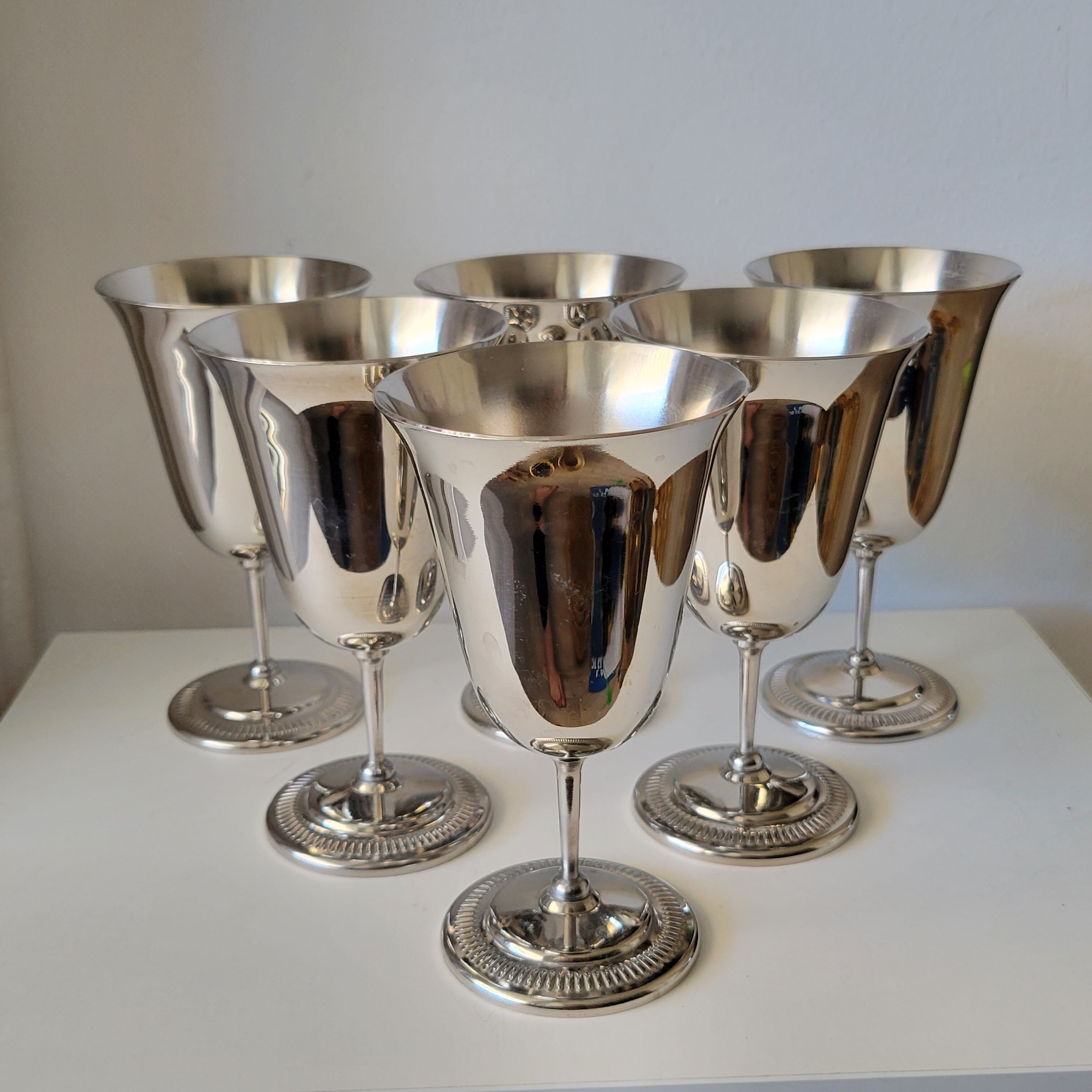 6 silver metal wine cups