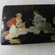 Old pen tray, Asian scene, in paper maché / boiled cardboard, Napoleon III