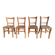 Set of four wooden bistro chairs, green seat, mid-20th century.
