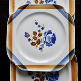 6 assiettes à dessert vintage carrées en faïence Saint Amandinoise