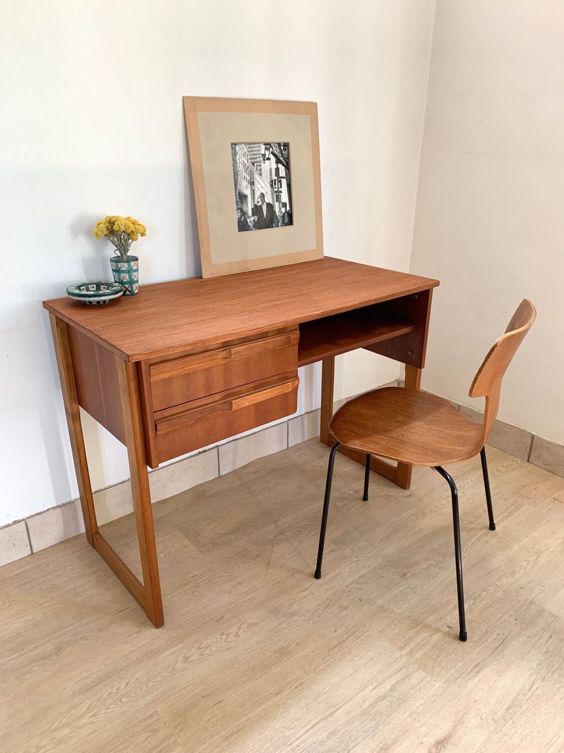 Scandinavian wooden desk sled feet