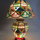 Ancient camel leather lamp and wooden base