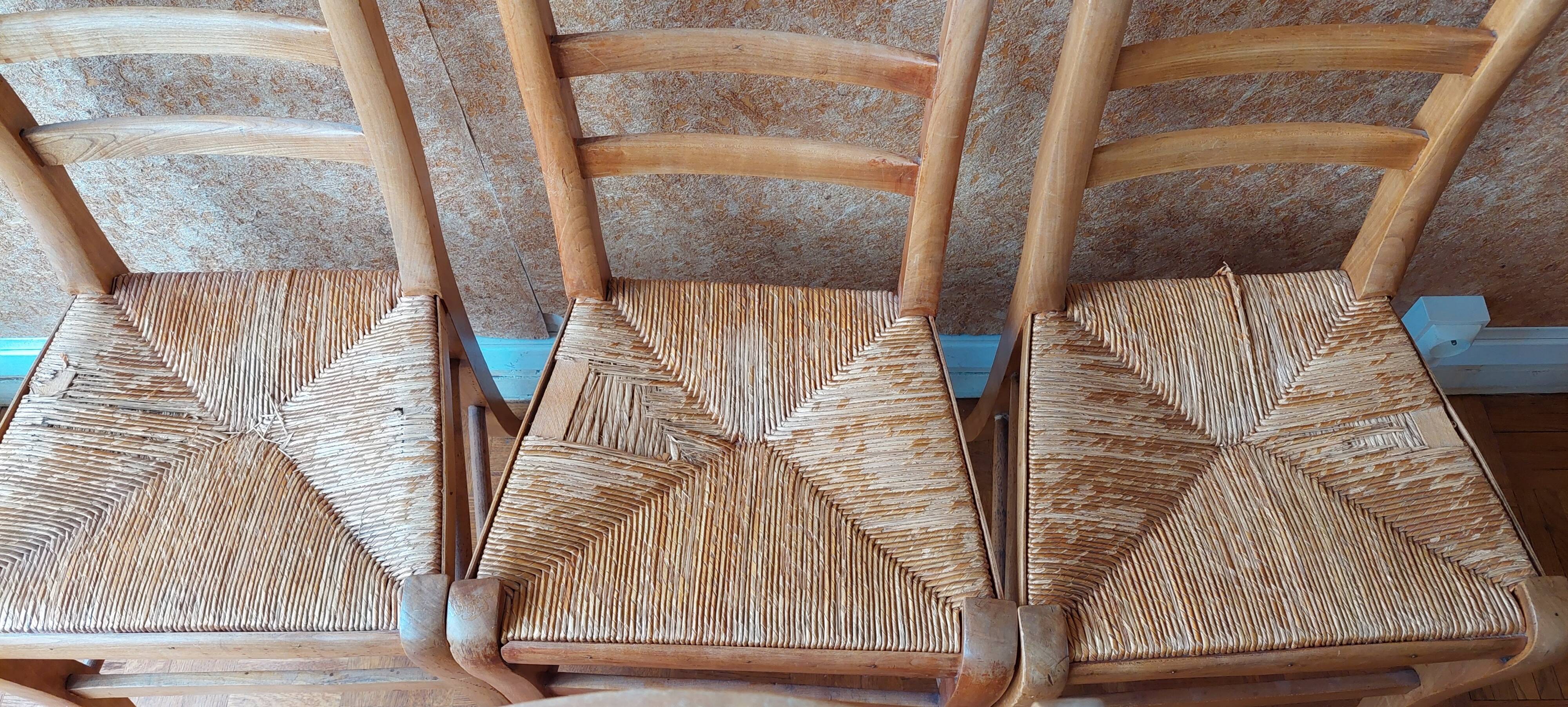 Set of 6 straw chairs in Louis Philippe style cherry wood