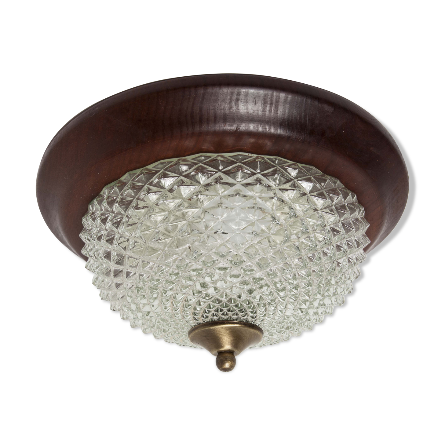 Ceiling light in glass, wood massif and brass of the 1960s