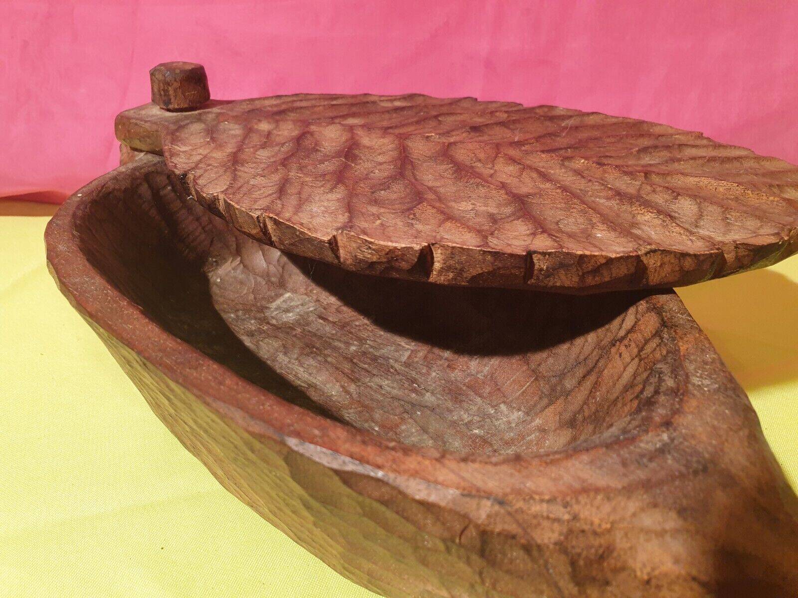 Rare folk art large old salt box carved wood