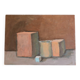 Geometric still life, brown tones and vintage pastels