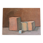 Nature morte géométrique, tons bruns et pastels vintage